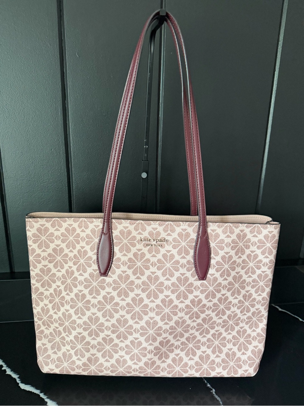 Kate Spade Flower Jacquard Market Tote Burgundy